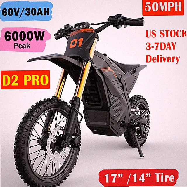 6000W Peak Electric Dirt Bike Mountain Motorcycle 60V 3AH 50MPH Fast Speed Ebike