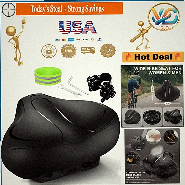Comfortable Wide Bike Seat for Men Women Memory Foam Sweatproof Shock Absorbi...