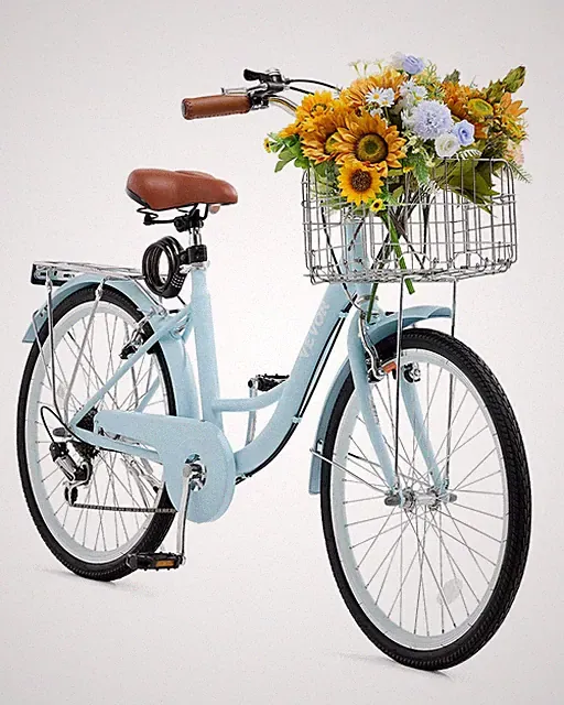 Cruiser Bike,7-Speed,26-Inch Light Blue Beach Cruiser Bike with Large Capacity B